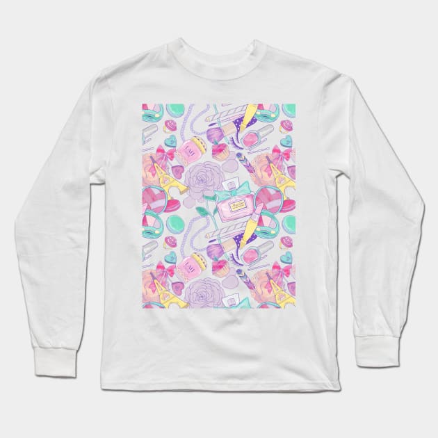 pink paris pattern Long Sleeve T-Shirt by solfortuny